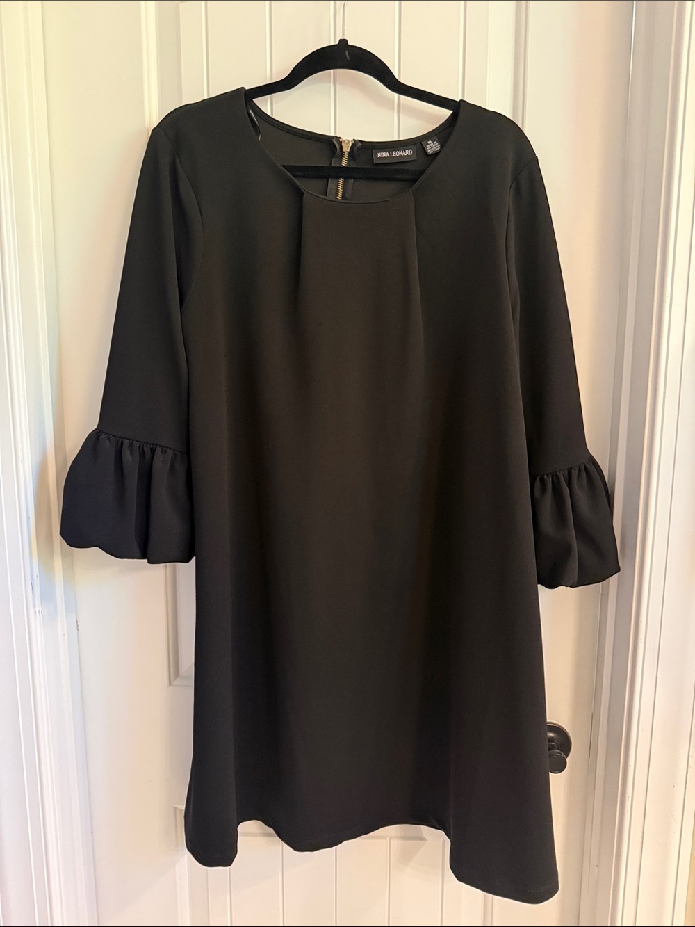 Nina Leonard Black Ruffle Sleeve Shift Dress great quality! Worn once!
